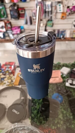 VASO TERMICO SIMIL STANLEY AZUL CON BOMBILLA METAL Y PICO 560ML