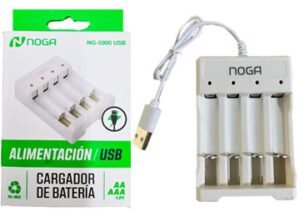 CARGADOR DE PILAS NOGANET NG-5900 USB 4 PILAS AA Y AAA – REQUIERE CARGADOR USB 5V MINIMO 1A PARA FUNCIONAR – CARGA CONSTANTE NO CORTA