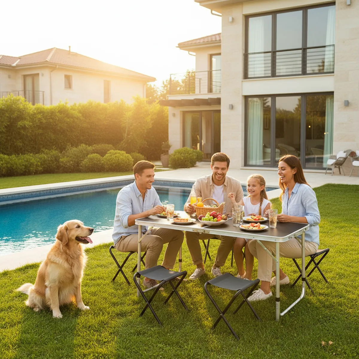 MESA PLEGABLE ALUMINIO ALTURA REGULABLE REFORZADA KTO CON 4 BANQUETAS NEGRO