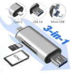 LECTOR DE MEMORIAS 3 EN 1 USB MICROUSB USBTIPOC A SD MICROSD 2.0
