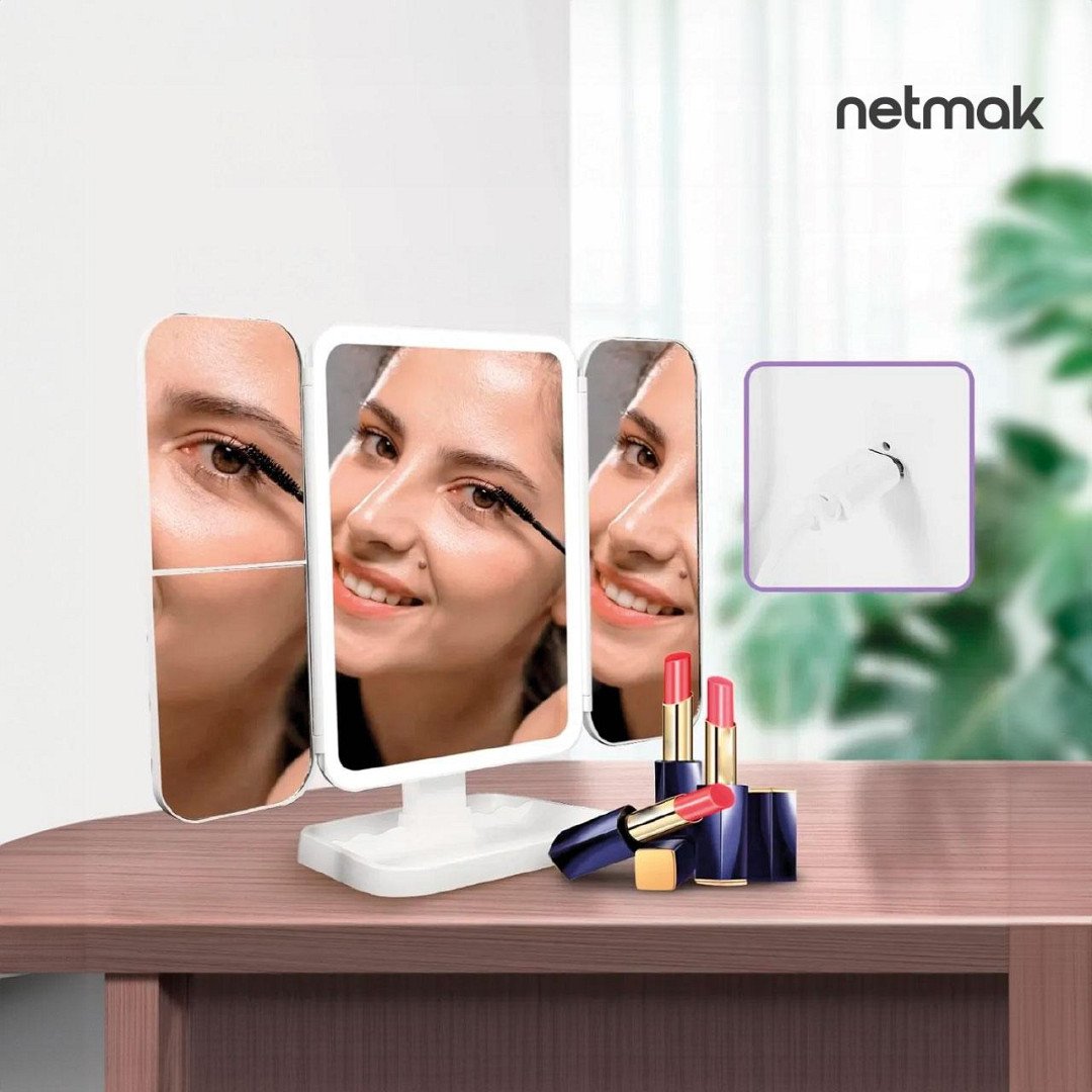ESPEJO LED MAQUILLAJE NETMAK NM-MIRROR CON LUZ LED TACTIL RECARGABLE
