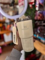 VASO TERMICO COFFEE CON TAPA Y PICO  500ML CREMA